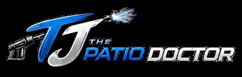 TJ The Patio Doctor - Blue and silver TJ lettering with pressure washer equipment