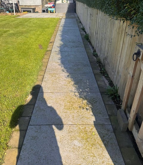 Concrete walkway with shadow before cleaning