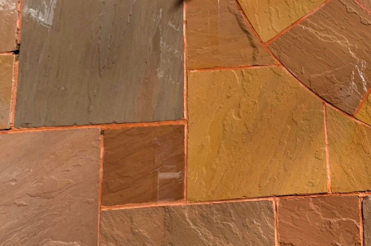 Close-up of terracotta and brown clay tiles